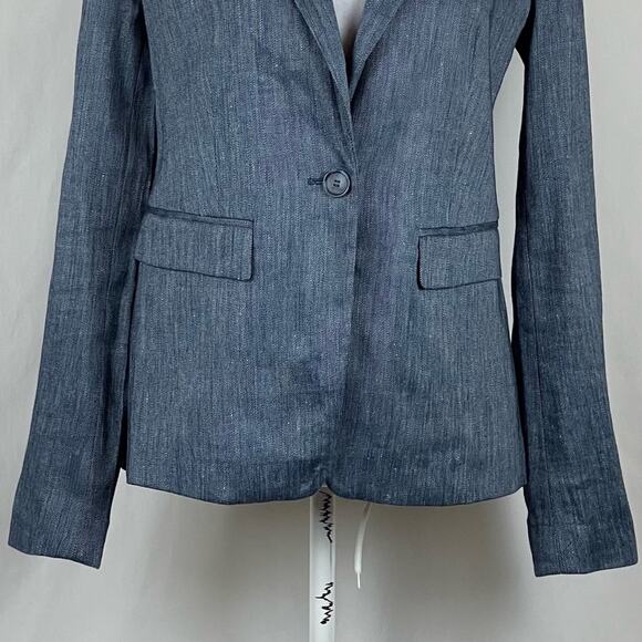 LOFT Dark Blue Chambray Linen Blend Coastal Grandma Jacket Blazer NWT Size 2 - Picture 4 of 13